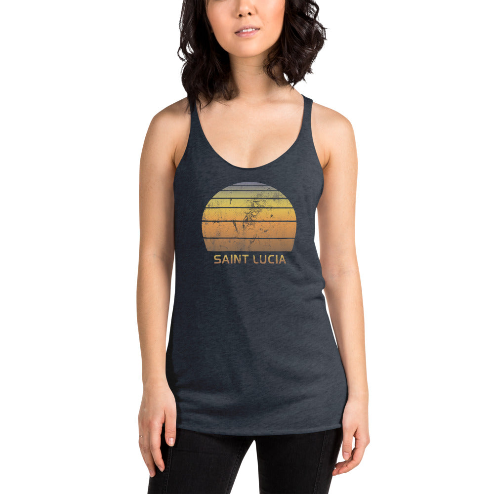 Retro Saint Lucia Beach Vacation Souvenir Women's Racerback Tank Top