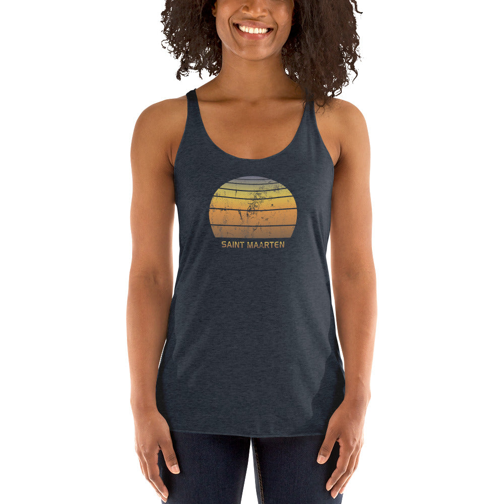 Retro Saint Maarten Beach Vacation Souvenir Women's Racerback Tank Top