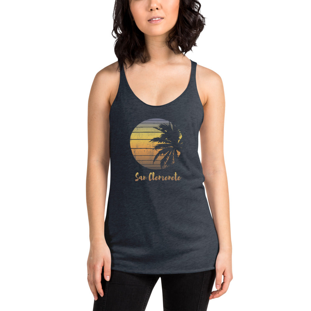 Retro San Clemente California Beach Vacation Souvenir Palm Tree Women's Racerback Tank Top