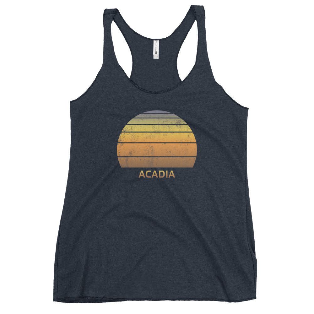 Retro Acadia National Park Souvenir Vacation Sunset Women's Racerback Tank Top