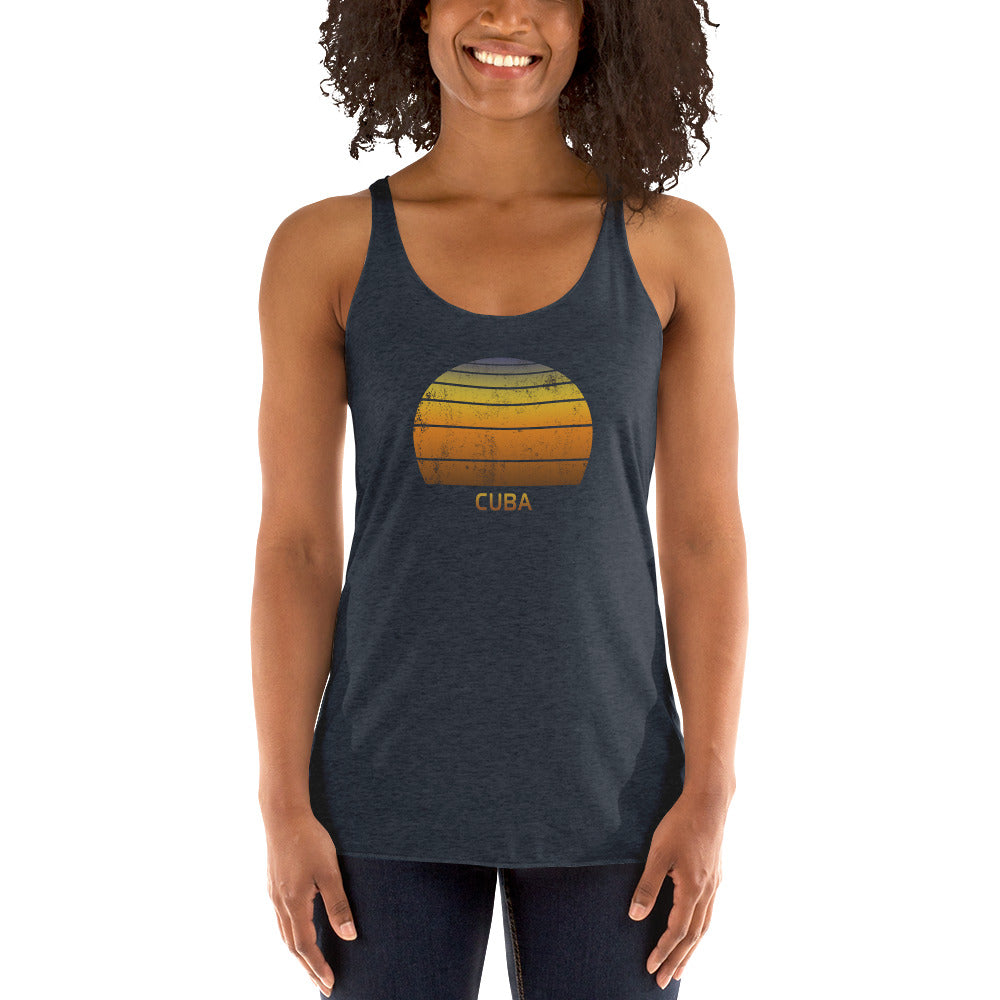 Retro Cuba Sunset Vacation Souvenir Vintage Sunrise Women's Racerback Tank Top