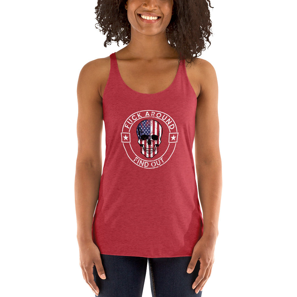 Funny Fuck Around & Find Out FAFO Vulgar Quote 4th Of July USA Flag Women's Racerback Tank Top