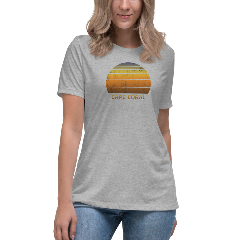 Women's Retro Cape Coral Florida Vacation Souvenir Sunset Vintage Relaxed T-Shirt