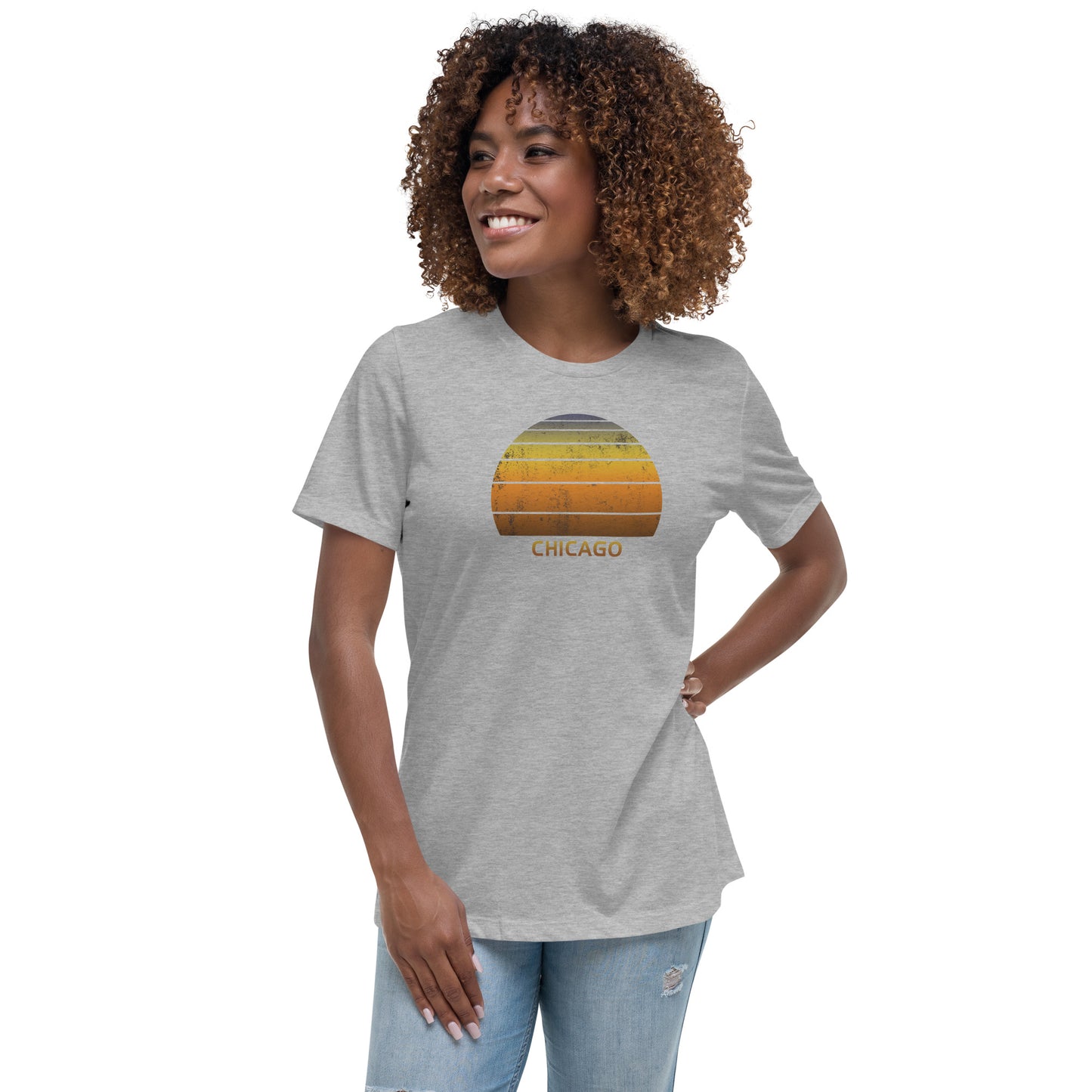 Women's Retro Chicago Sunset Vacation Souvenir Vintage Sunrise Relaxed T-Shirt