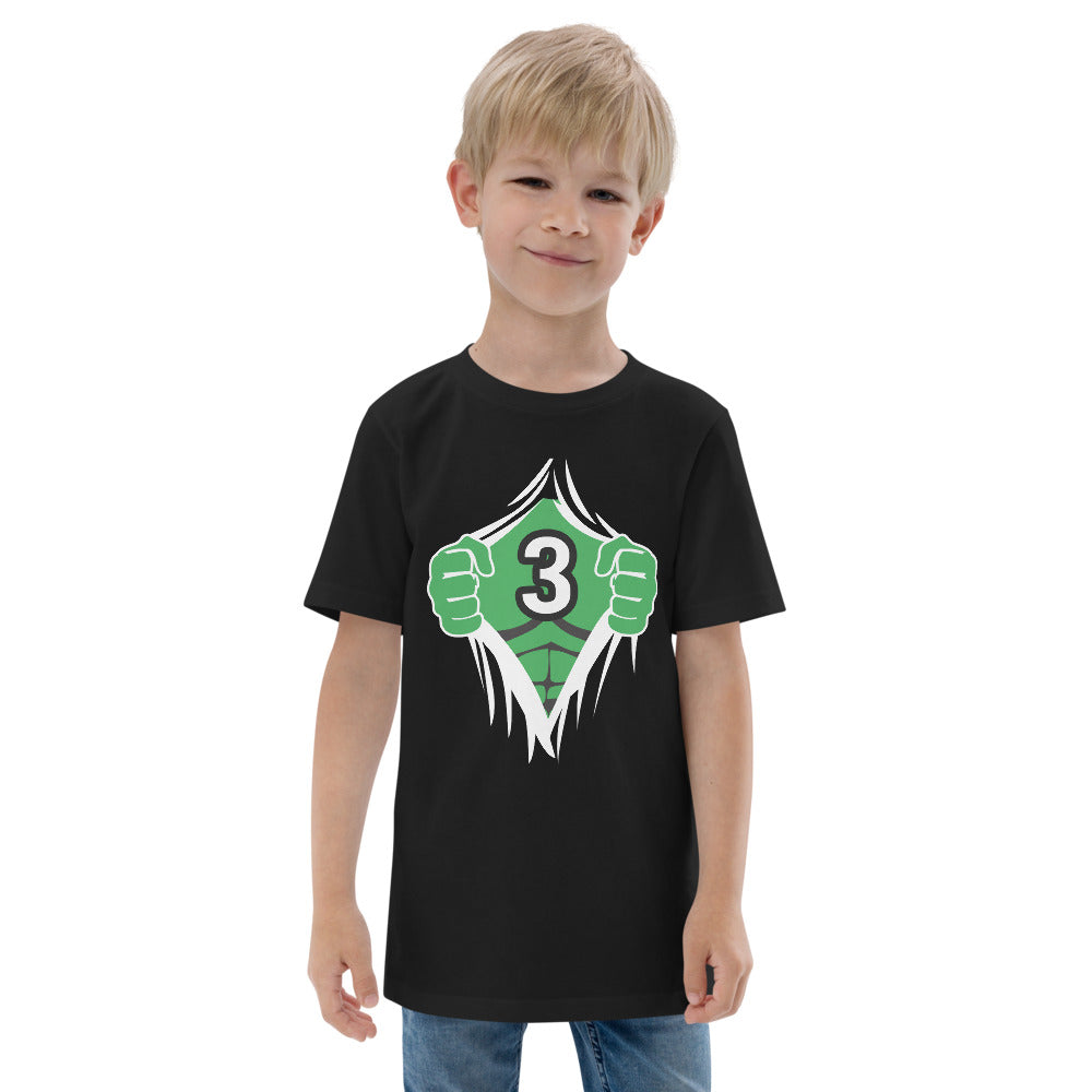 Funny 3rd Birthday Kids Turning 3 Years Old Superhero Comic Cartoon Youth Jersey T-Shirt