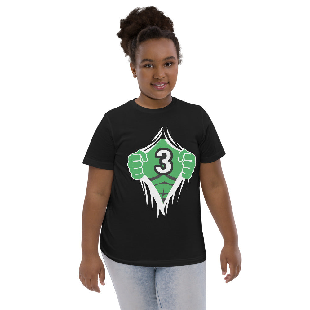 Funny 3rd Birthday Kids Turning 3 Years Old Superhero Comic Cartoon Youth Jersey T-Shirt