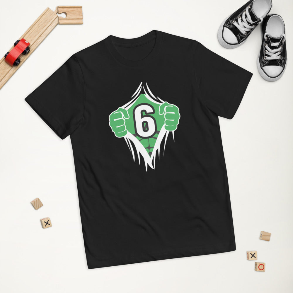 Funny 6th Birthday Kids Turning 6 Years Old Superhero Comic Cartoon Youth Jersey T-Shirt
