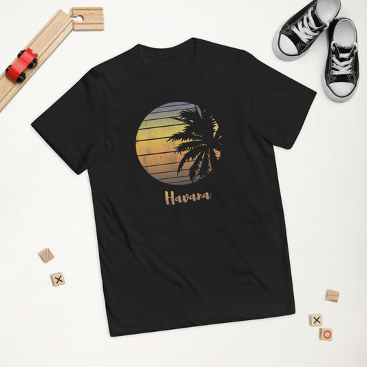 Retro Havana Cuba Beach Palm Tree Vacation Souvenir Youth Jersey T-Shirt