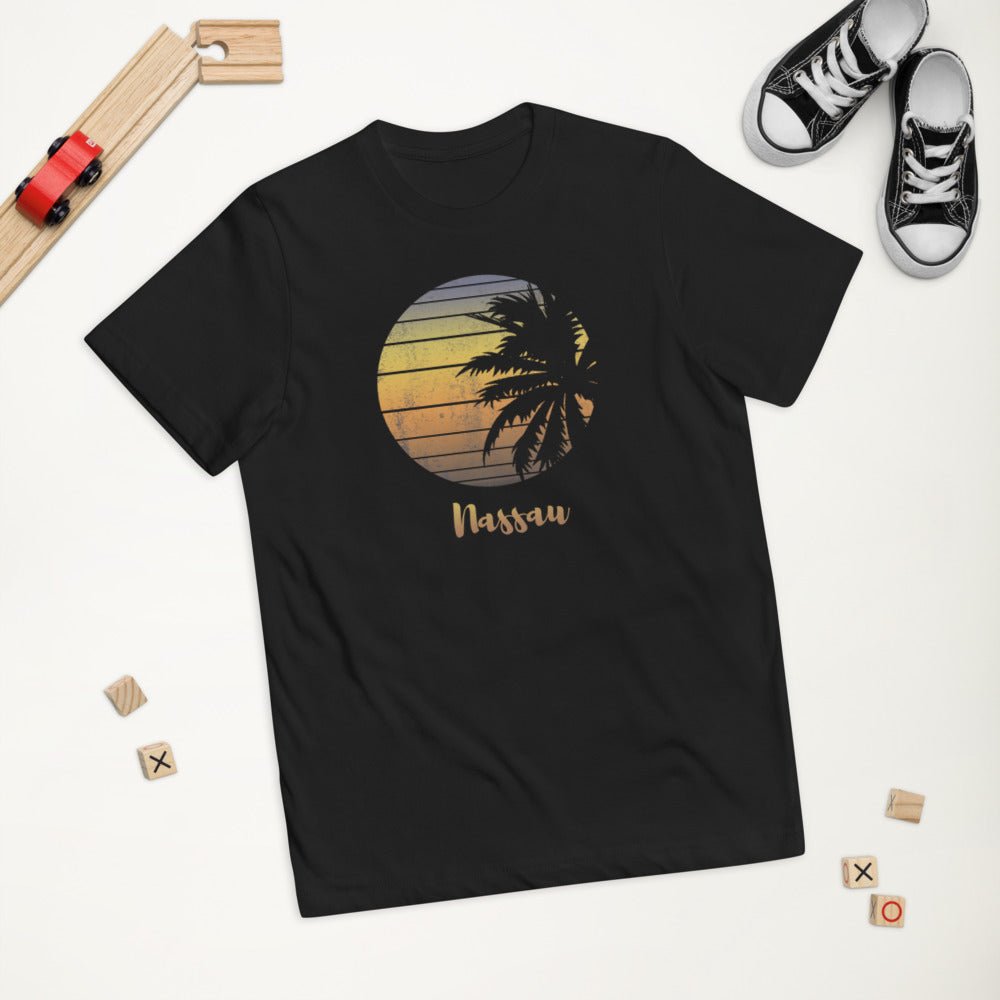 Retro Nassau Bahamas Beach Palm Tree Vacation Souvenir Youth Jersey T-Shirt