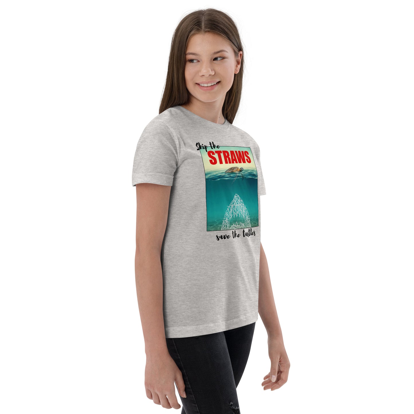 Skip The Straw Save The Turtles Climate Awareness Youth Jersey T-Shirt
