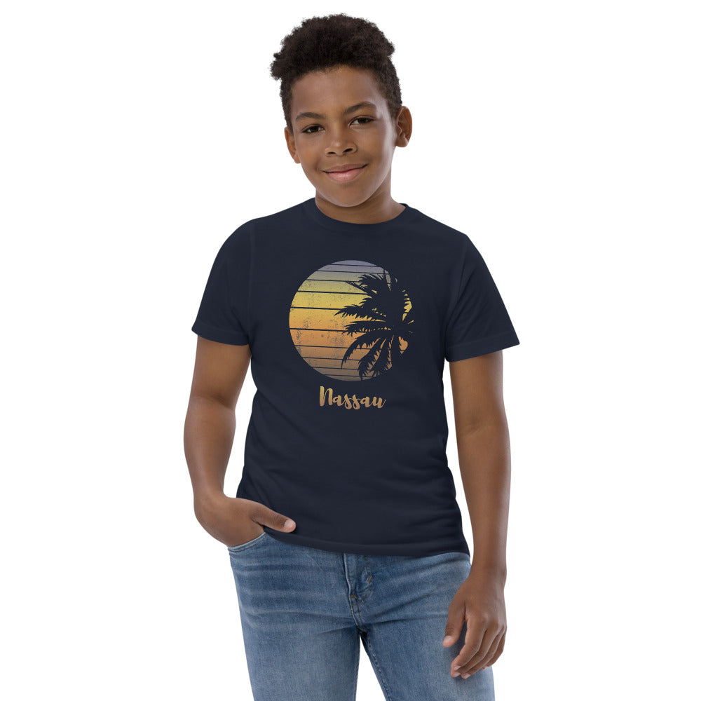 Retro Nassau Bahamas Beach Palm Tree Vacation Souvenir Youth Jersey T-Shirt