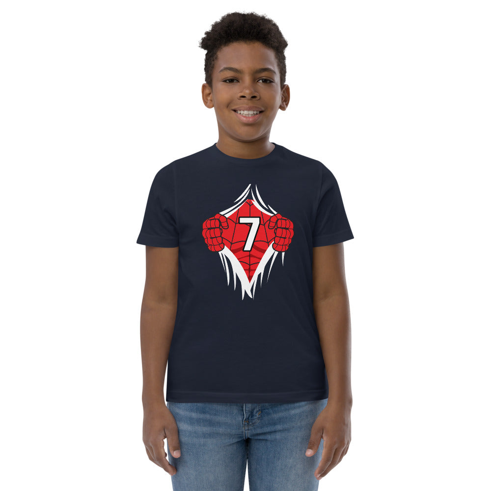 Cool Superhero Comic Cartoon 7th Birthday Kids Turning 7 Years Old Youth Jersey T-Shirt