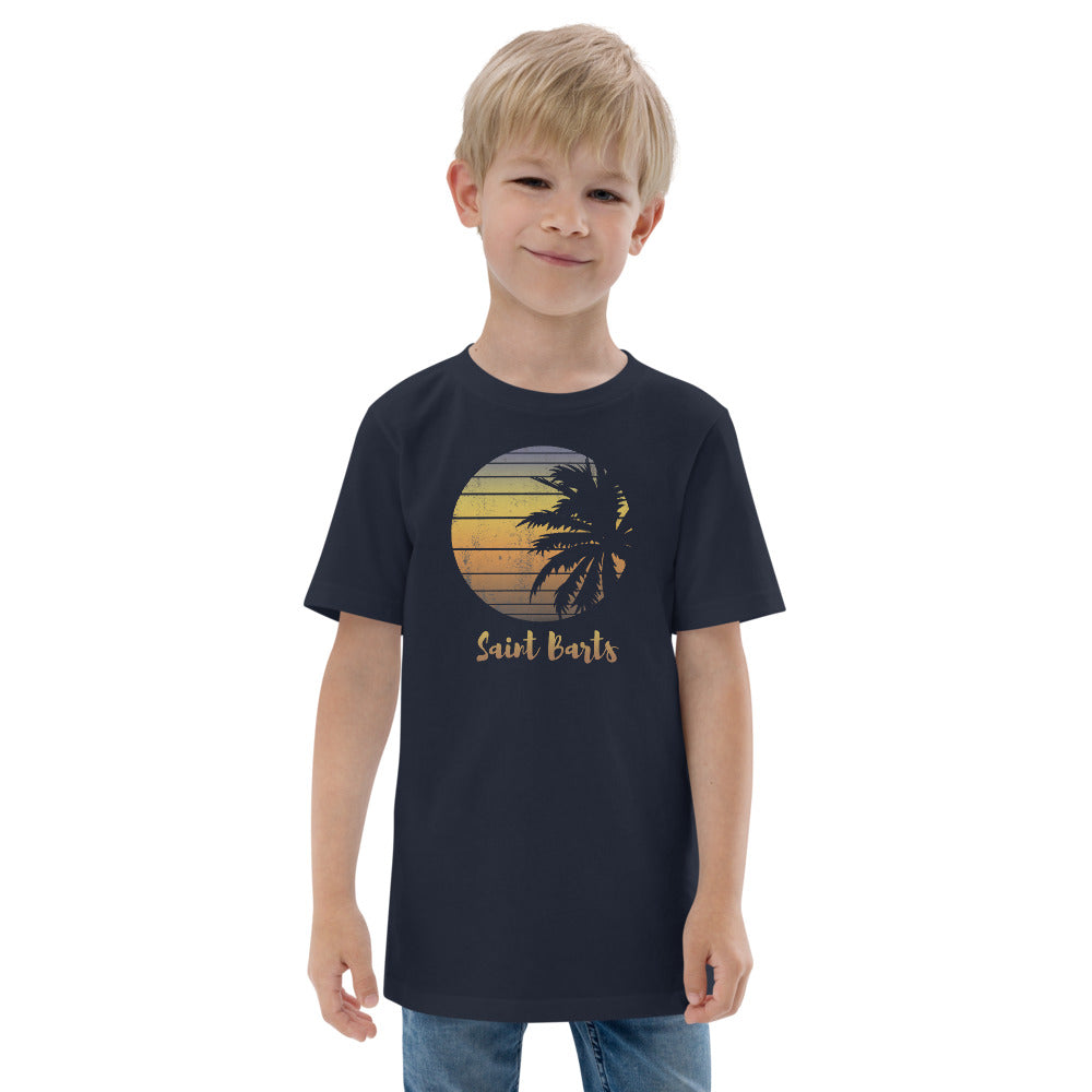 Retro Saint Barts Beach Palm Tree Vacation Souvenir Youth Jersey T-Shirt