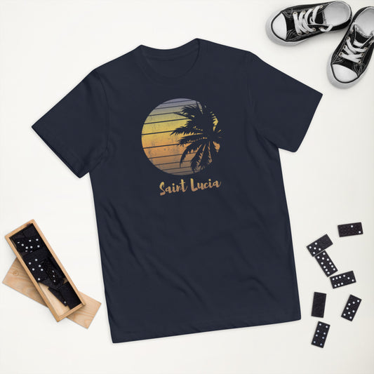 Retro Saint Lucia Beach Palm Tree Vacation Souvenir Youth Jersey T-Shirt