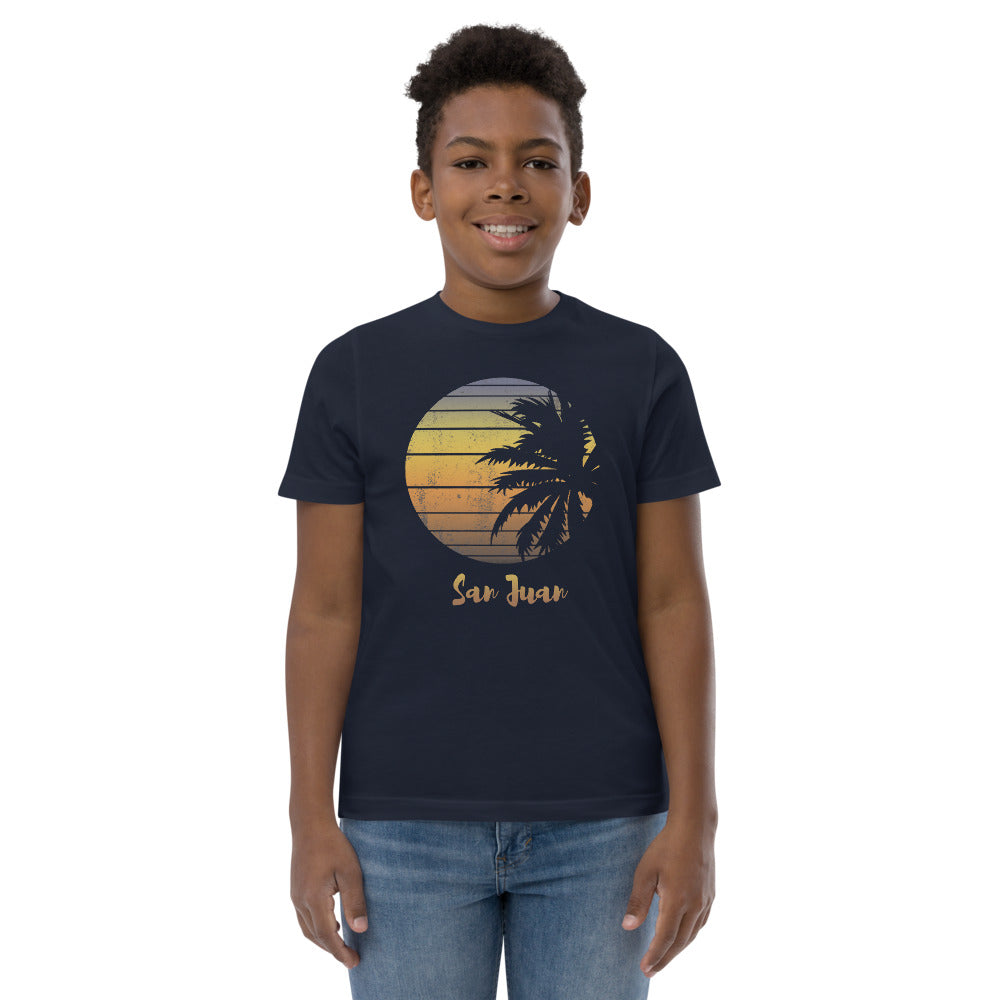 Retro San Juan Puerto Rico Beach Palm Tree Vacation Souvenir Youth Jersey T-Shirt