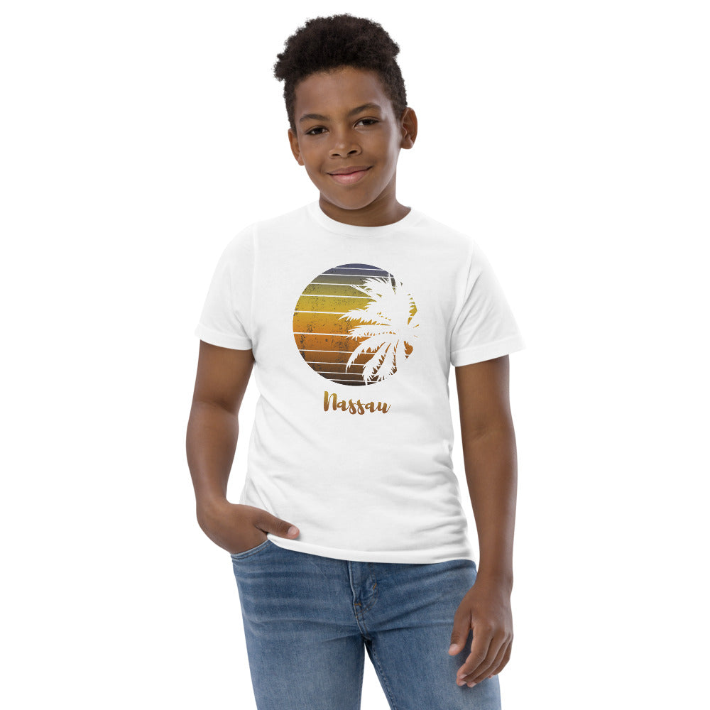 Retro Nassau Bahamas Beach Palm Tree Vacation Souvenir Youth Jersey T-Shirt