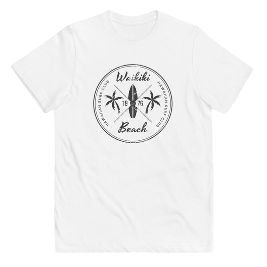 Retro Waikiki Beach Oahu Hawaii Surfing Fan Youth Jersey T-Shirt
