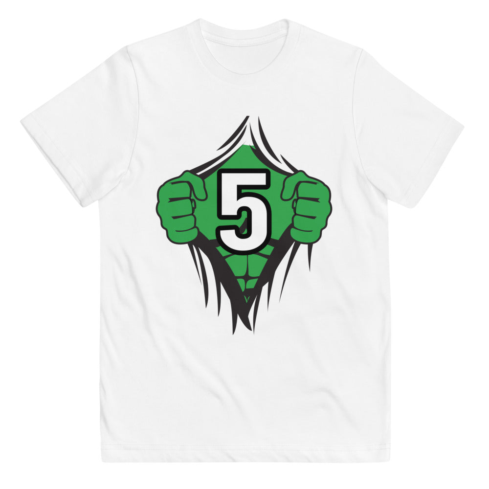 Funny 5th Birthday Kids Turning 5 Years Old Superhero Comic Cartoon Youth Jersey T-Shirt
