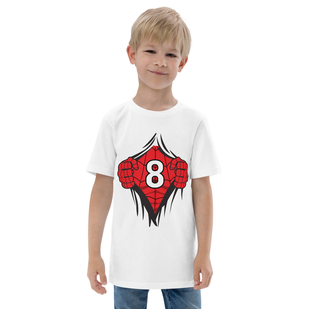Cool Superhero Comic Cartoon 8th Birthday Kids Turning 8 Years Old Youth Jersey T-Shirt