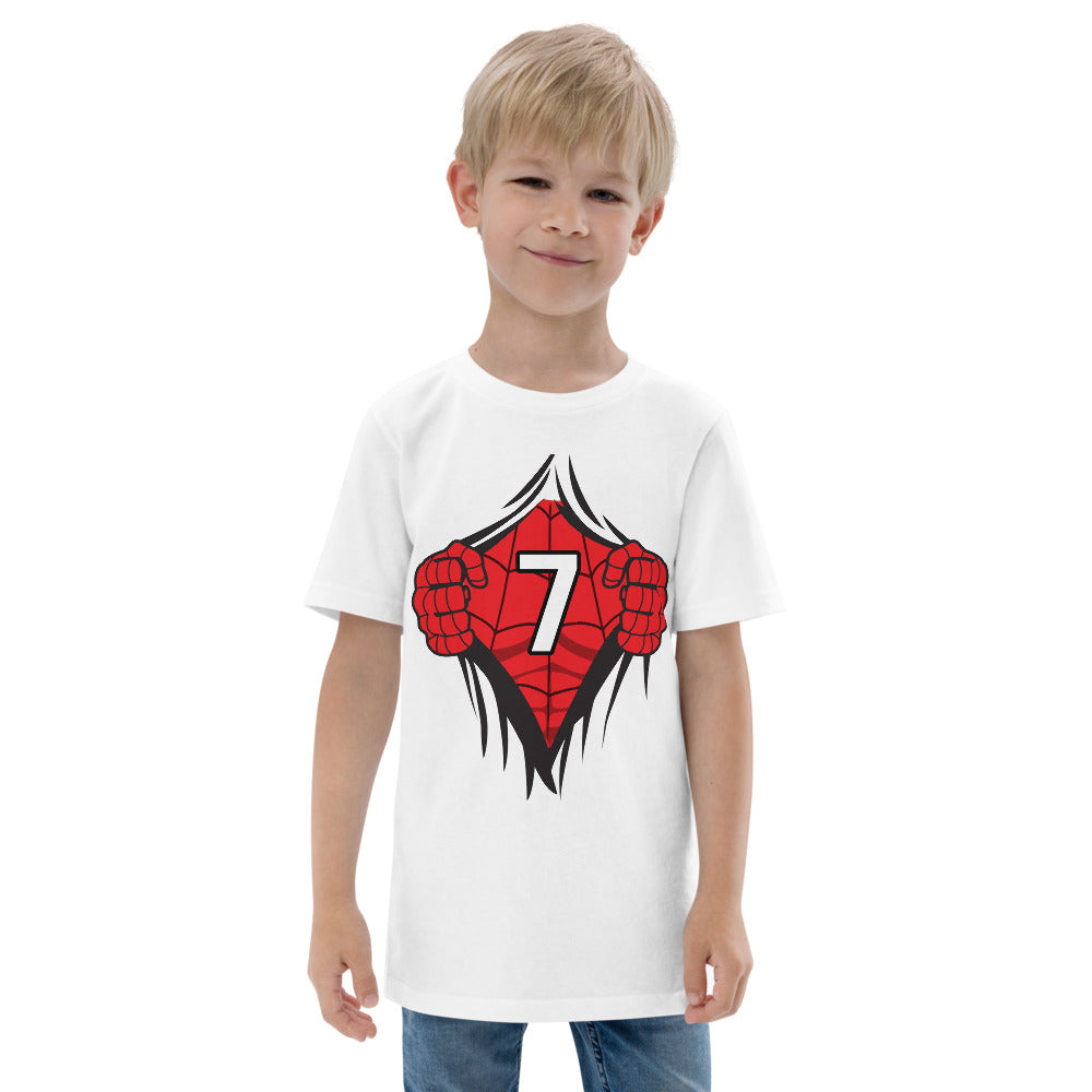 Cool Superhero Comic Cartoon 7th Birthday Kids Turning 7 Years Old Youth Jersey T-Shirt