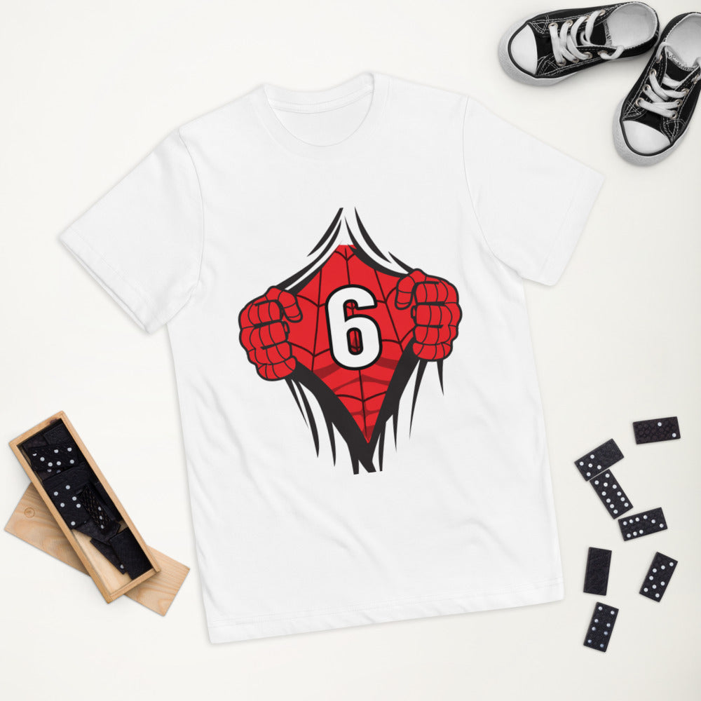 Cool Superhero Comic Cartoon 6th Birthday Kids Turning 6 Years Old Youth Jersey T-Shirt
