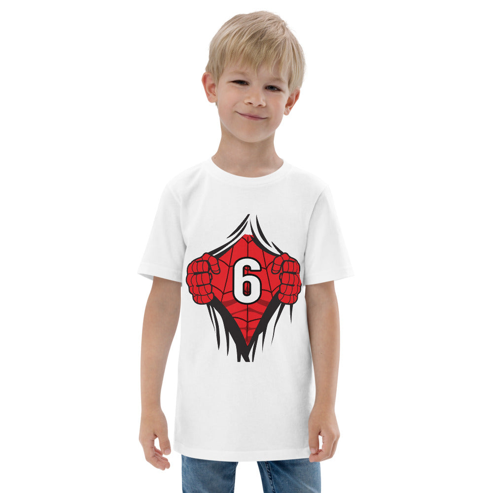 Cool Superhero Comic Cartoon 6th Birthday Kids Turning 6 Years Old Youth Jersey T-Shirt