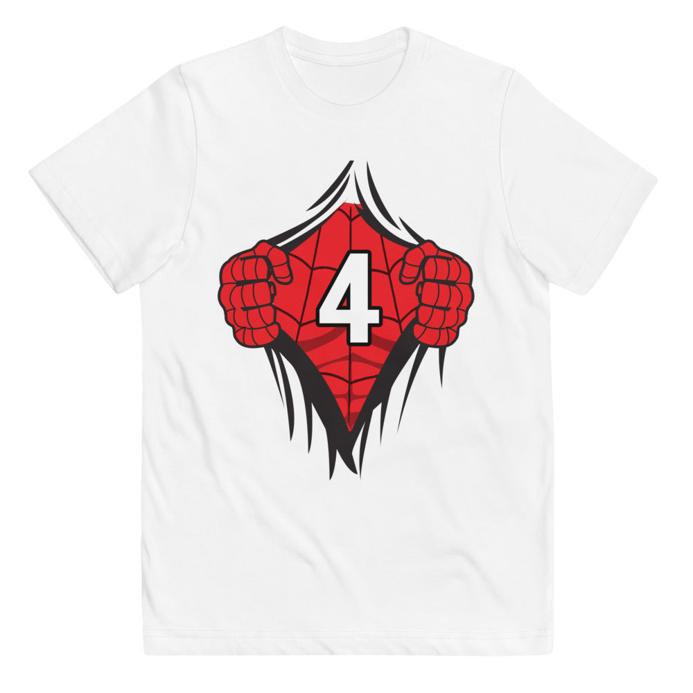 Cool Superhero Comic Cartoon 4th Birthday Kids Turning 4 Years Old Youth Jersey T-Shirt