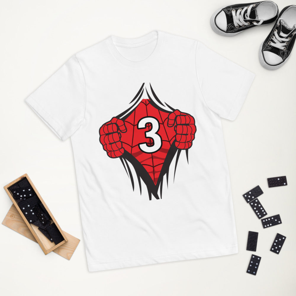 Cool Superhero Comic Cartoon 3rd Birthday Kids Turning 3 Years Old Youth Jersey T-Shirt