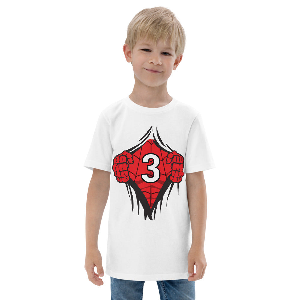 Cool Superhero Comic Cartoon 3rd Birthday Kids Turning 3 Years Old Youth Jersey T-Shirt