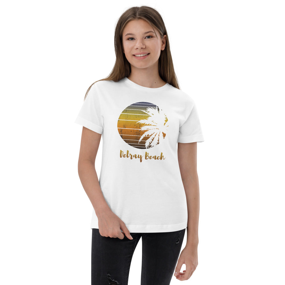 Retro Delray Beach Florida Palm Tree Vacation Souvenir Youth Jersey T-Shirt