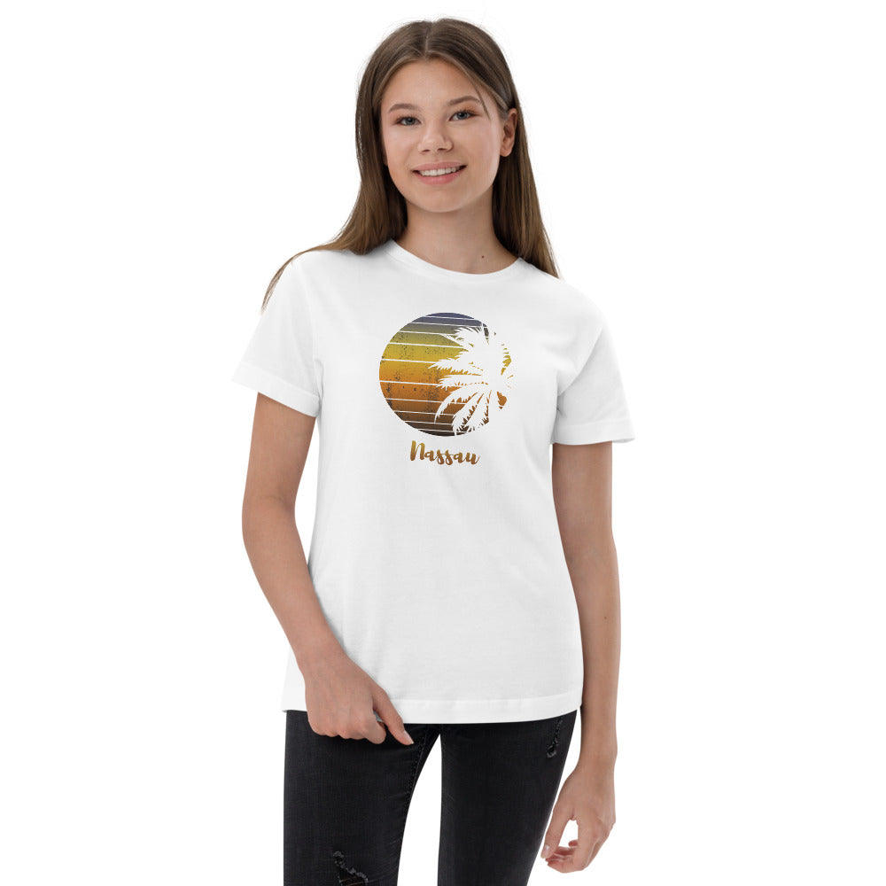 Retro Nassau Bahamas Beach Palm Tree Vacation Souvenir Youth Jersey T-Shirt