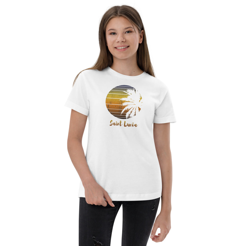 Retro Saint Lucia Beach Palm Tree Vacation Souvenir Youth Jersey T-Shirt