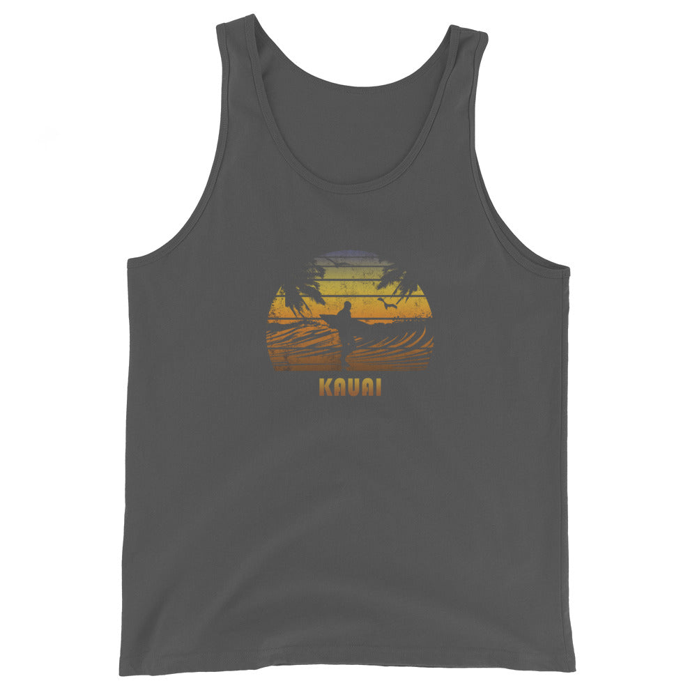 Retro Kauai Hawaii Surfing Fan Surfer Beach Sunset Souvenir Unisex Tank Top