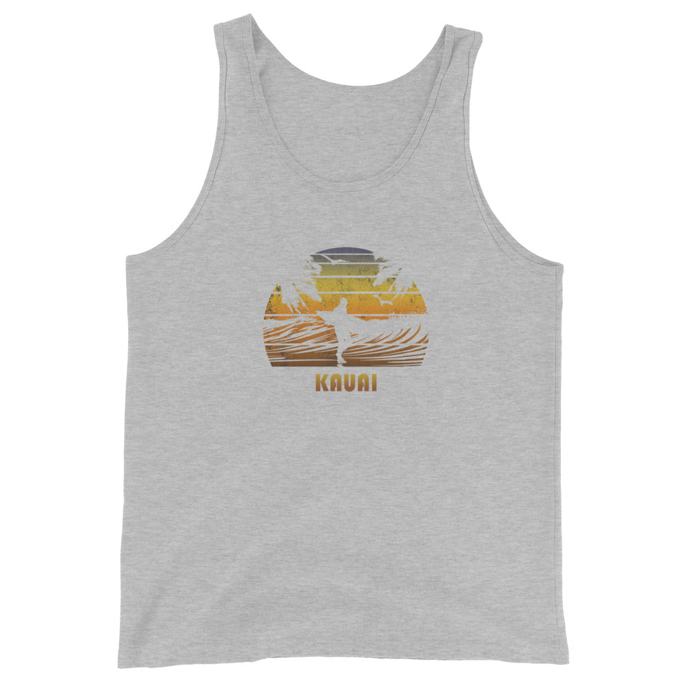 Retro Kauai Hawaii Surfing Fan Surfer Beach Sunset Souvenir Unisex Tank Top