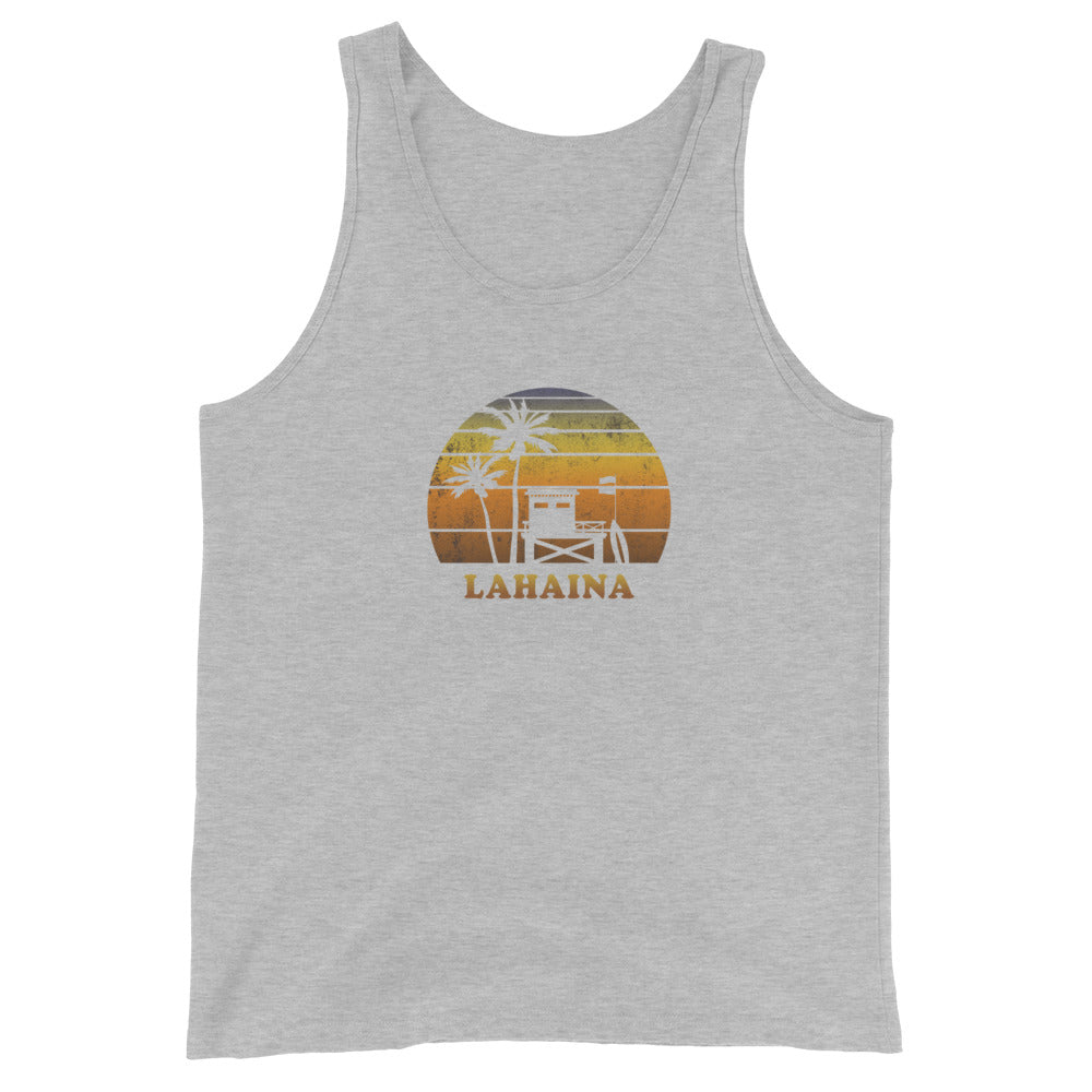 Retro Lahaina Maui Hawaii Sunset Surfing Palm Tree Vacation Souvenir Unisex Tank Top