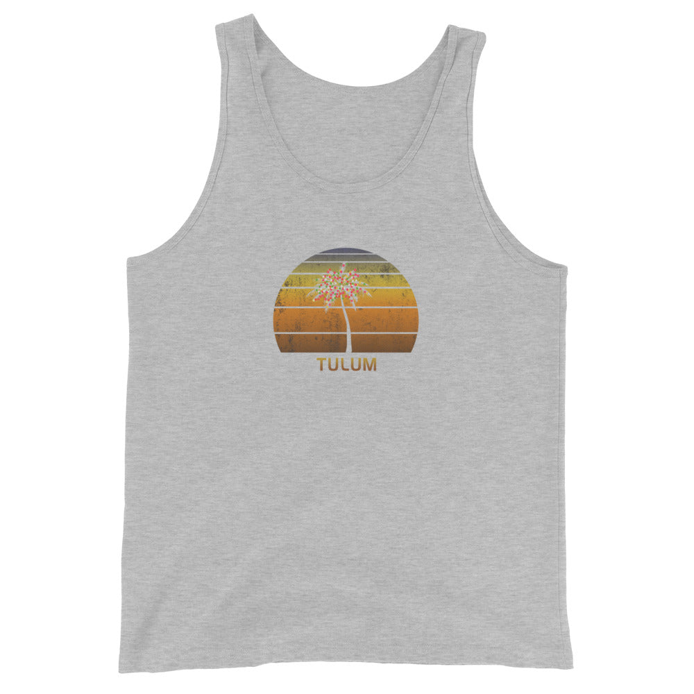 Retro Tulum Mexico Christmas Family Vacation Souvenir Sunset Beach Unisex Tank Top