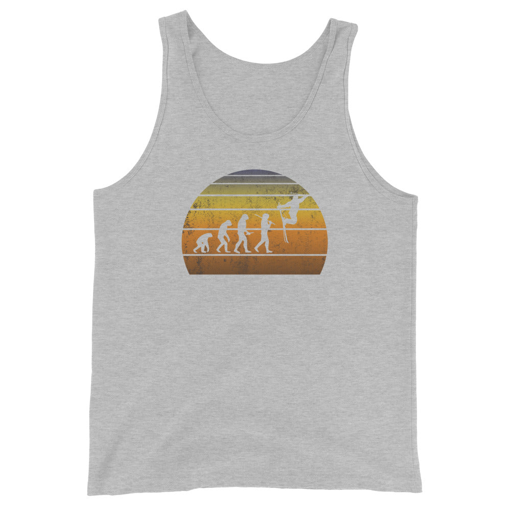 Funny Human Evolution Skier Fan Player Fan Sports Ski Gift Vintage Sunset Unisex Tank Top