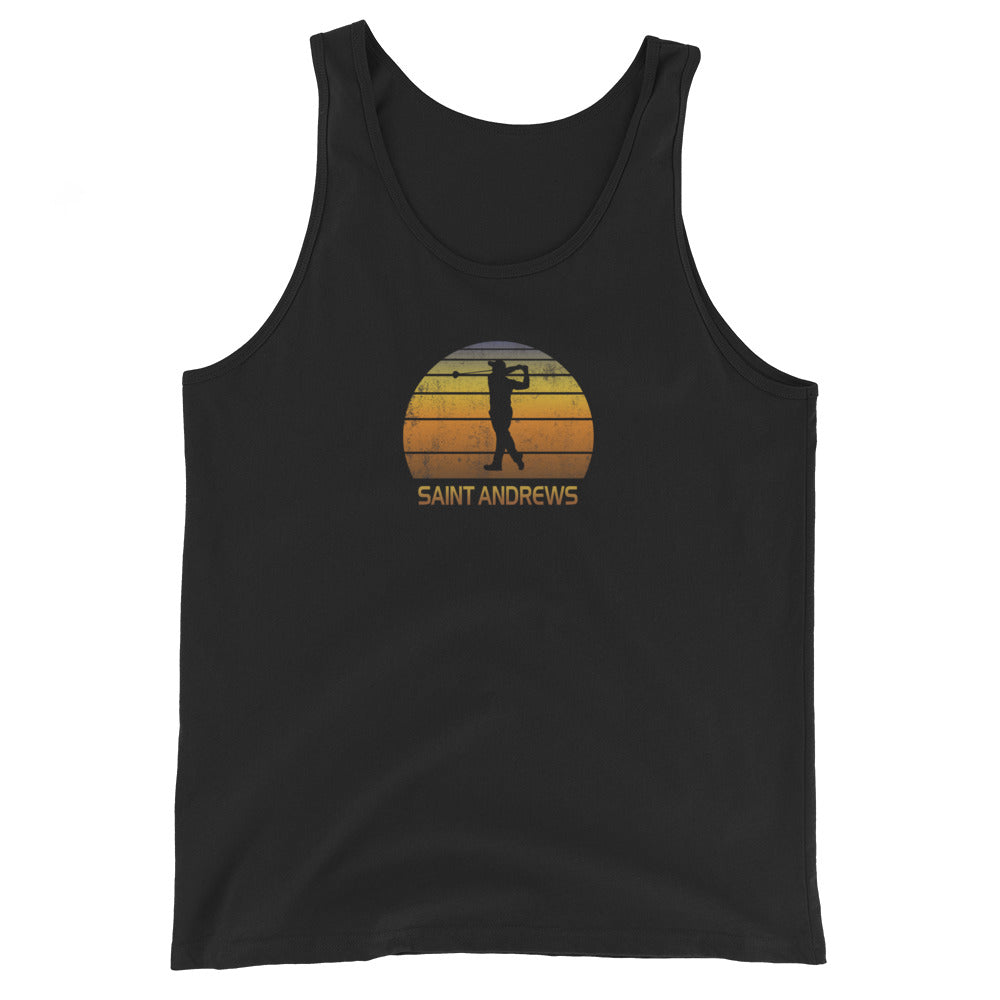 Cool Saint Andrews Scotland British Golf Vintage Sunset Golfer Retro Unisex Tank Top