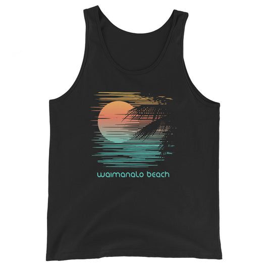 Artistic Waimanalo Beach Oahu Hawaii Palm Tree Vacation Souvenir Unisex Tank Top