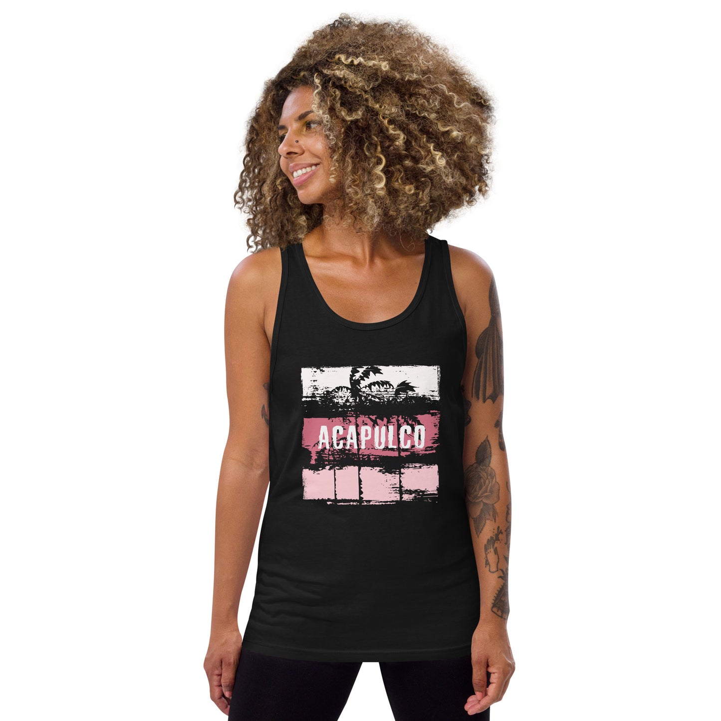 Acapulco Mexico Cool Artistic Abstract Beach Palm Tree Unisex Tank Top