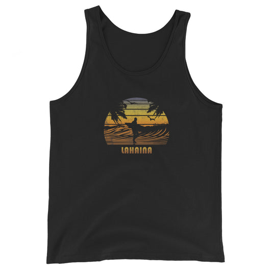 Retro Lahaina Maui Hawaii Surfing Fan Surfer Beach Sunset Souvenir Unisex Tank Top