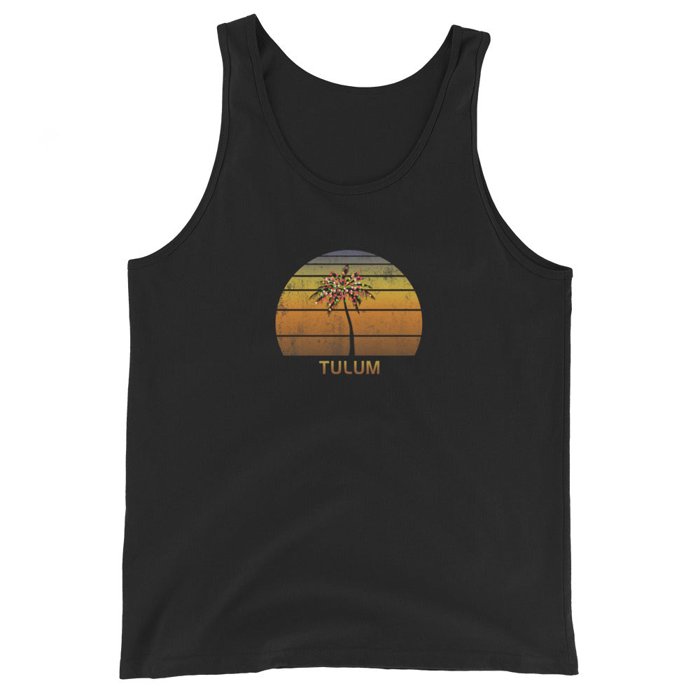 Retro Tulum Mexico Christmas Family Vacation Souvenir Sunset Beach Unisex Tank Top