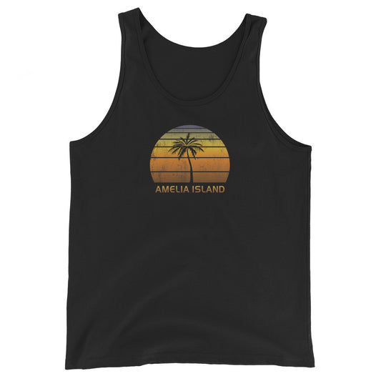 Retro Amelia Island Florida Unisex Tank Top Vintage Sunset Beach Vacation Souvenir