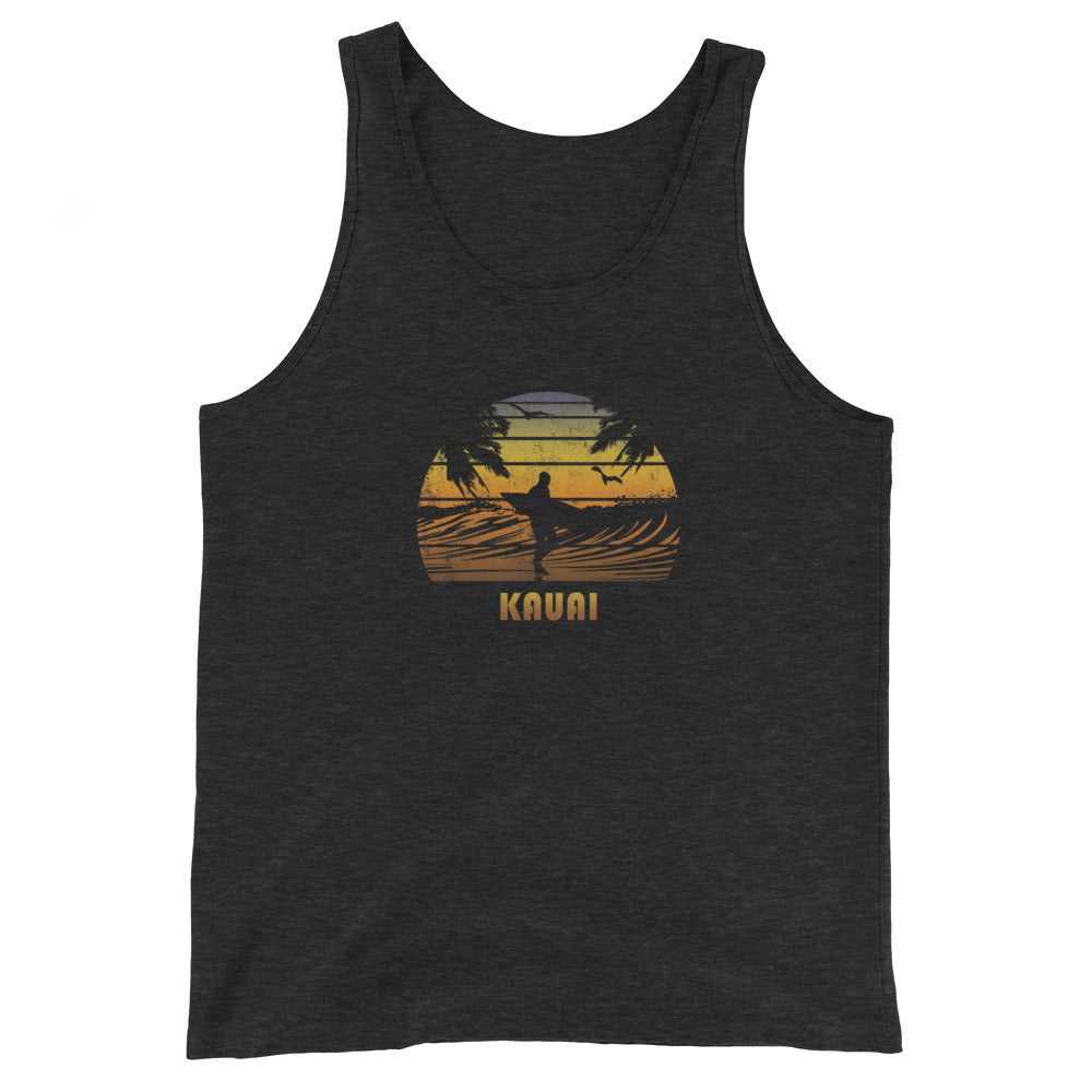 Retro Kauai Hawaii Surfing Fan Surfer Beach Sunset Souvenir Unisex Tank Top