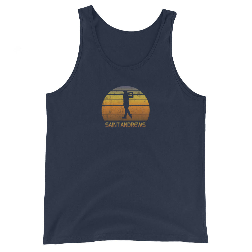 Cool Saint Andrews Scotland British Golf Vintage Sunset Golfer Retro Unisex Tank Top