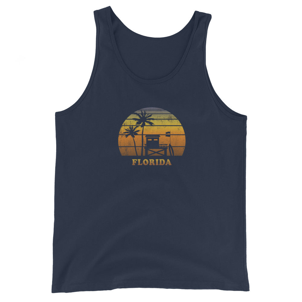 Retro Florida Beach Sunset Surfing Palm Tree Vacation Souvenir Unisex Tank Top