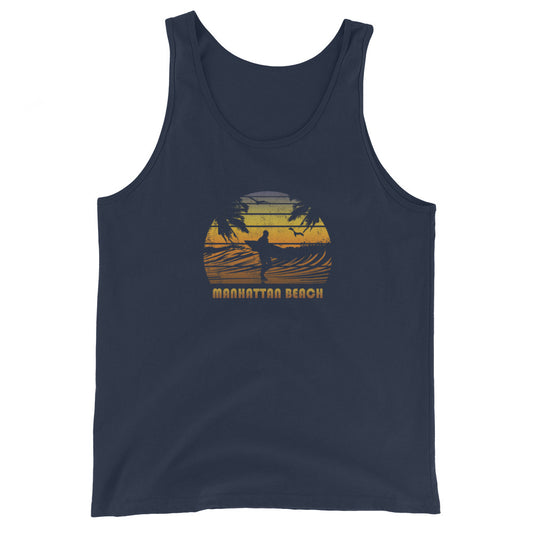 Retro Manhattan Beach California Unisex Tank Top Surfing Fan Surfer Sunset Souvenir