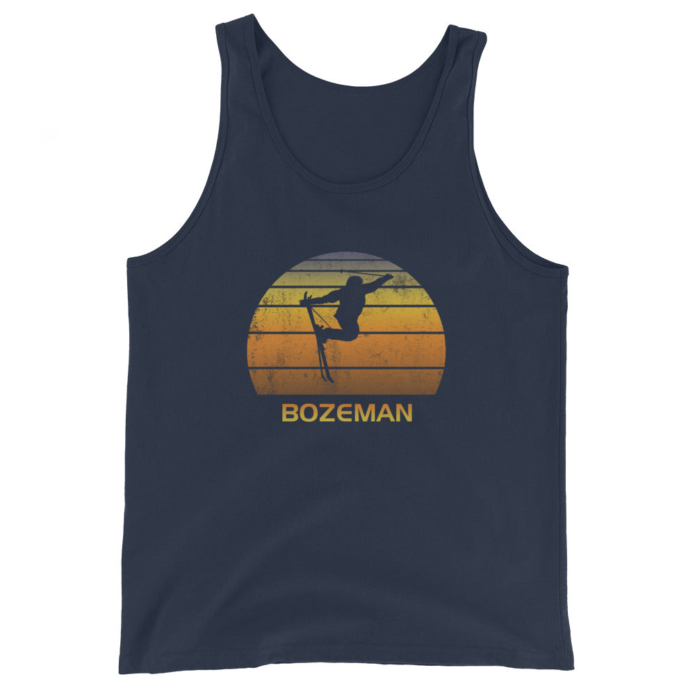 Retro Bozeman Montana Ski Fan Skier Gift Skiing Sunset Vintage Sunrise Unisex Tank Top