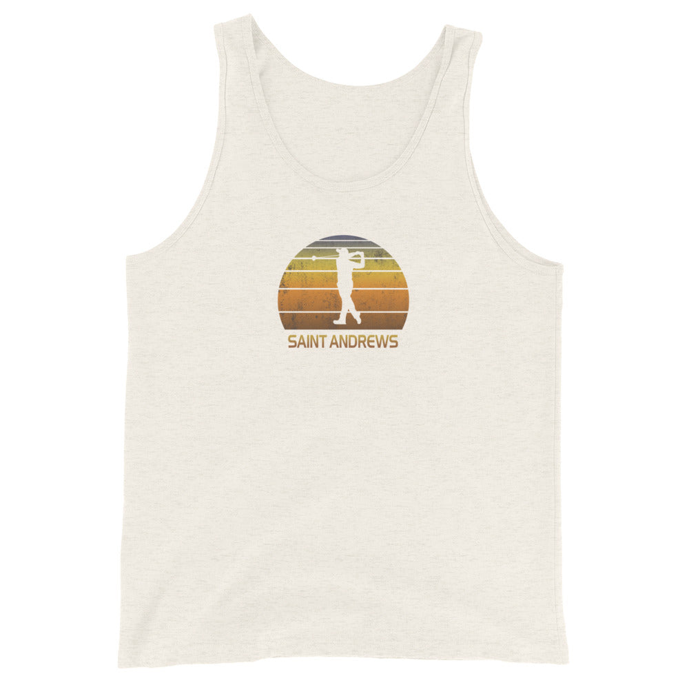 Cool Saint Andrews Scotland British Golf Vintage Sunset Golfer Retro Unisex Tank Top