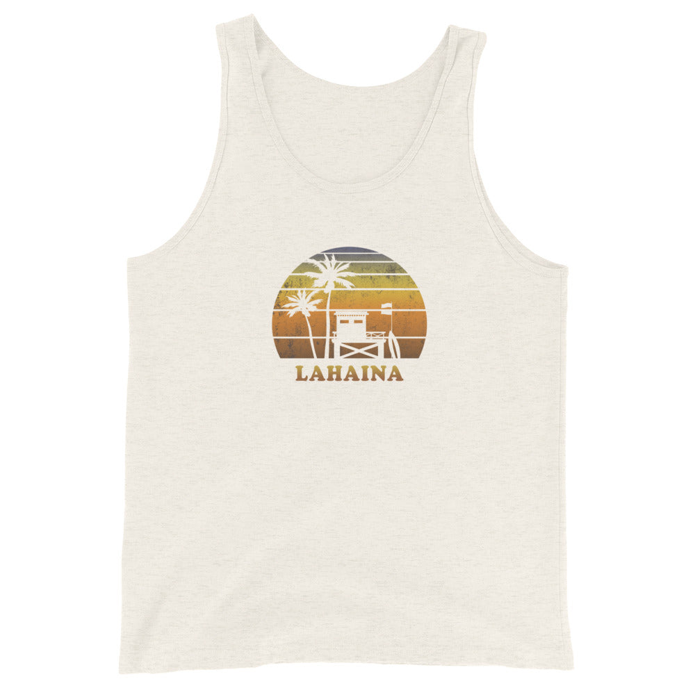 Retro Lahaina Maui Hawaii Sunset Surfing Palm Tree Vacation Souvenir Unisex Tank Top